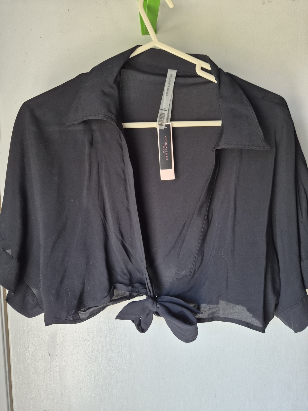 NWT - Victoria Secret Black Tie-Front Crop Cover Up Women L